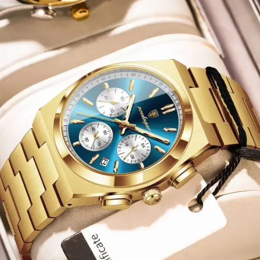 Poedagar Men's Classic Simple Calendar Luminous Hands Waterproof Stainless Steel Quartz Watch